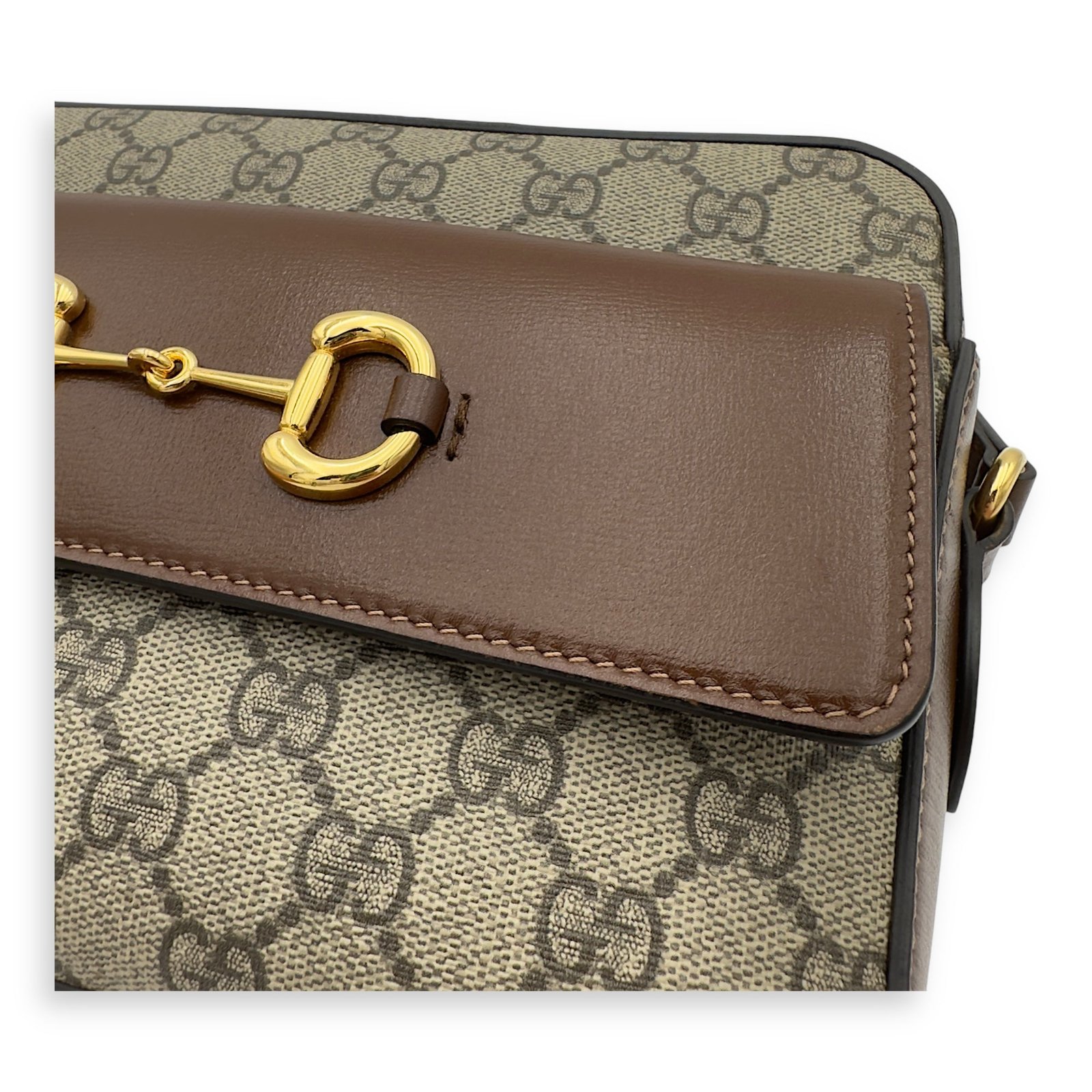 Horsebit 1955 Crossbody Bag Grey in Coated Canvas, Gold hardware - Image 8