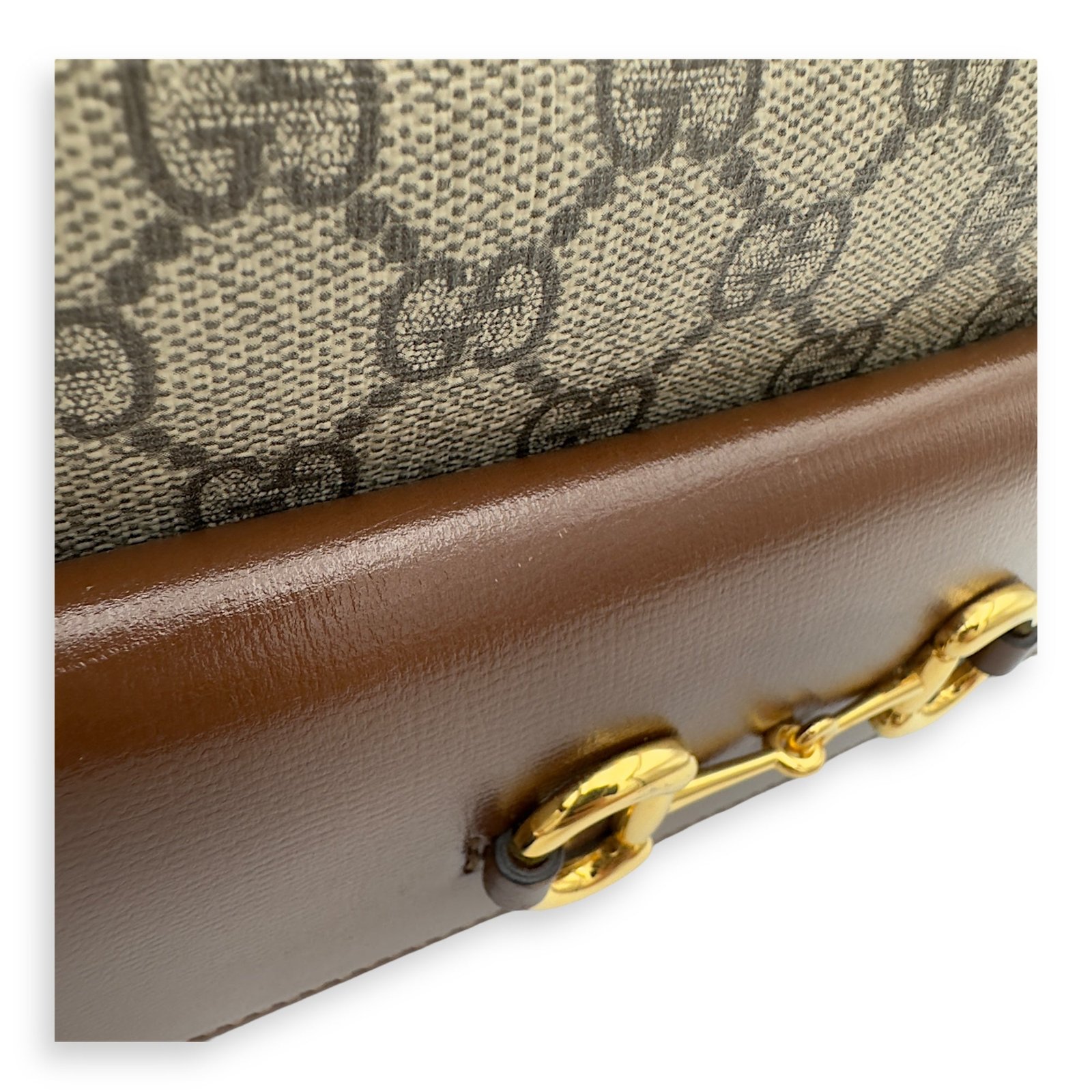 Horsebit 1955 Crossbody Bag Grey in Coated Canvas, Gold hardware - Image 9