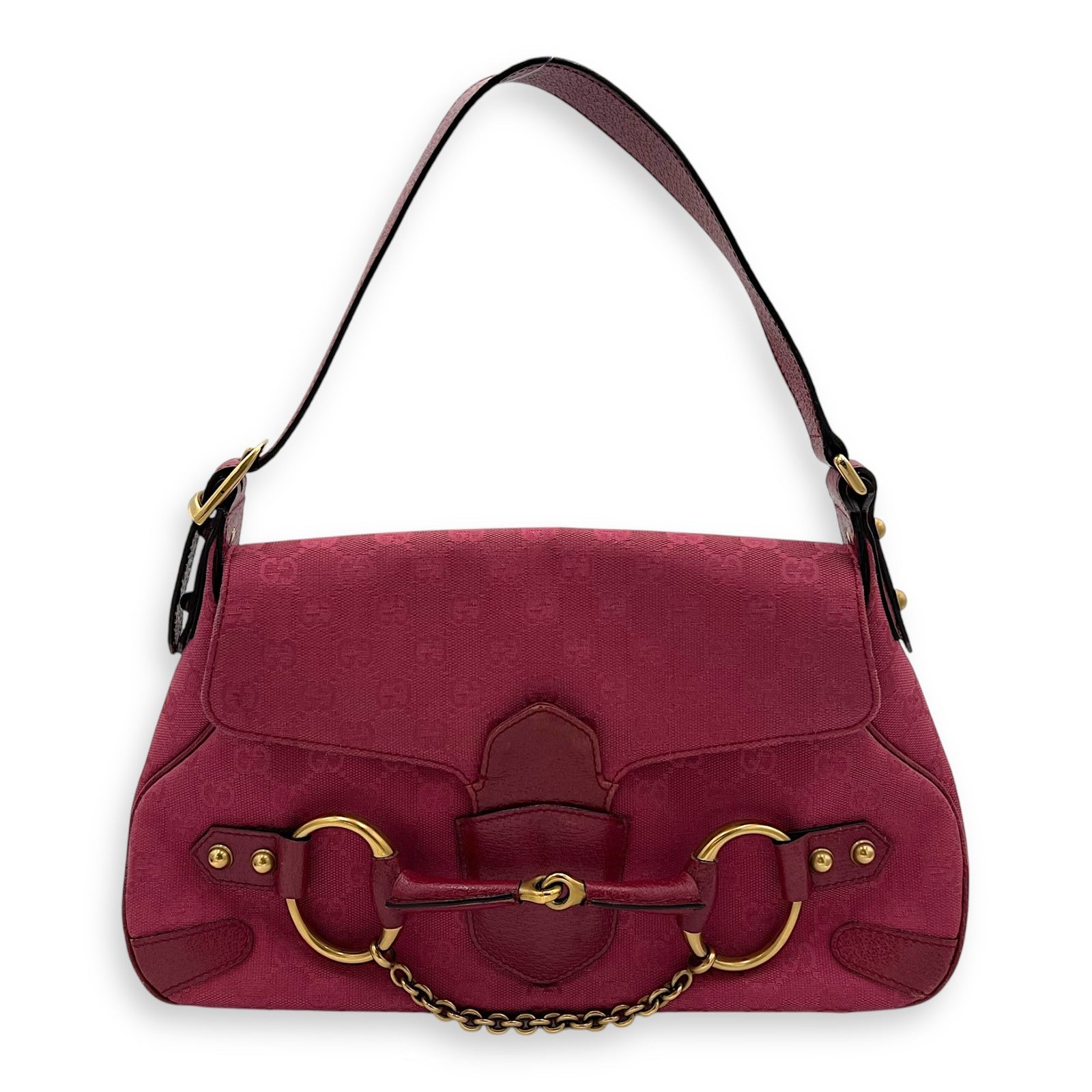 Horsebit 1955 Shoulder Bag Pink in Canvas, Gold hardware