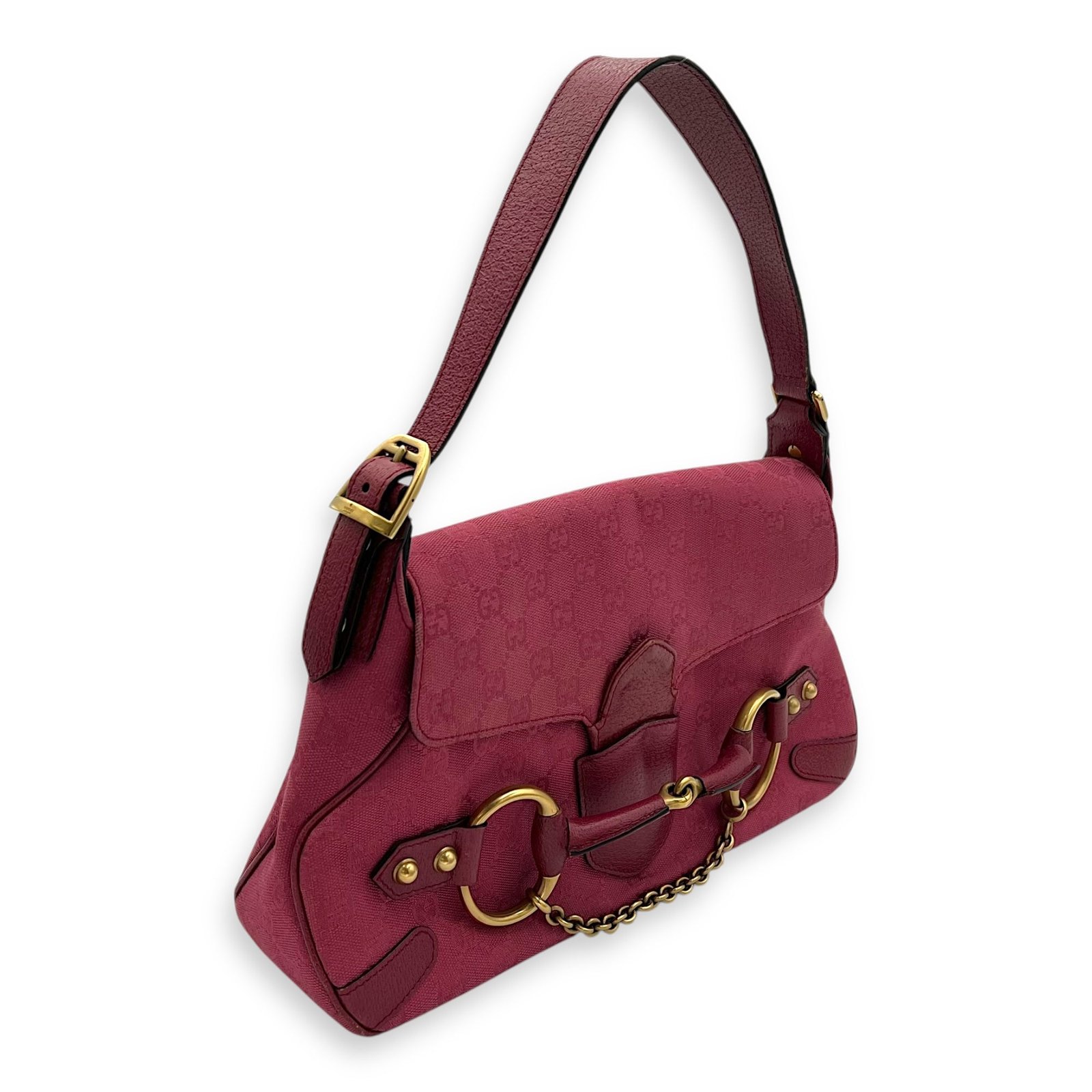 Horsebit 1955 Shoulder Bag Pink in Canvas, Gold hardware - Image 3