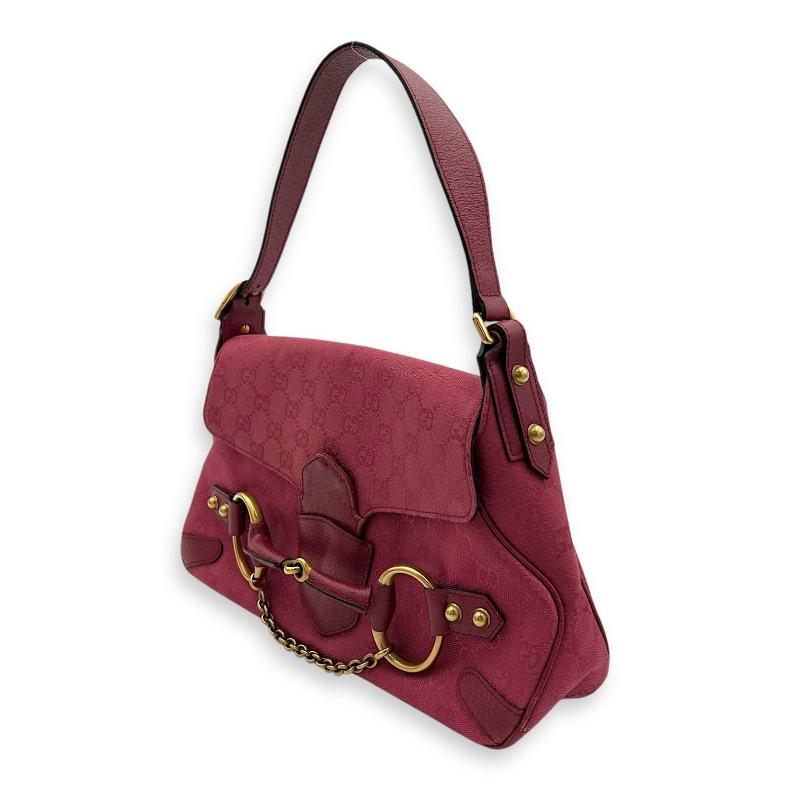 Horsebit 1955 Shoulder Bag Pink in Canvas, Gold hardware - Image 4