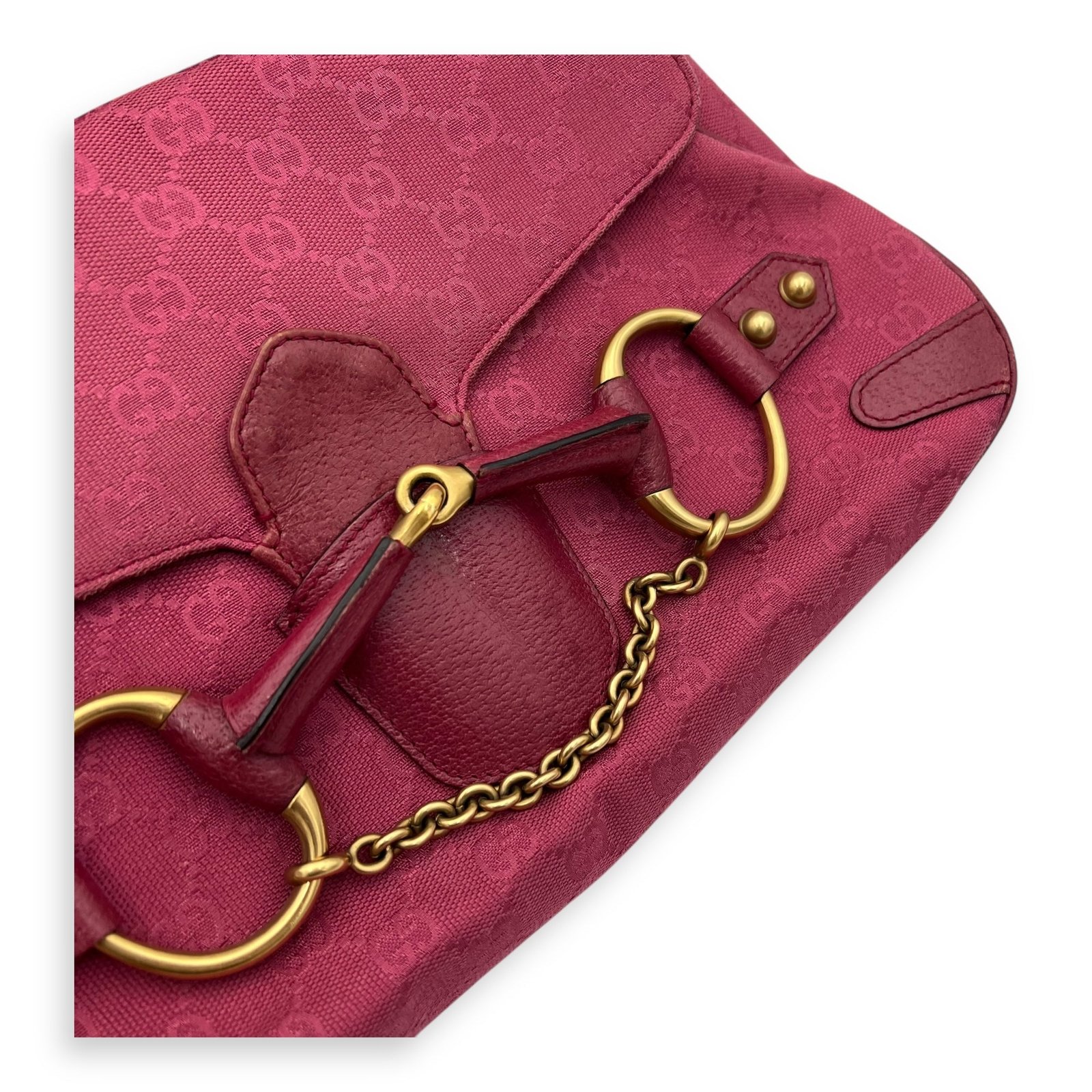 Horsebit 1955 Shoulder Bag Pink in Canvas, Gold hardware - Image 6