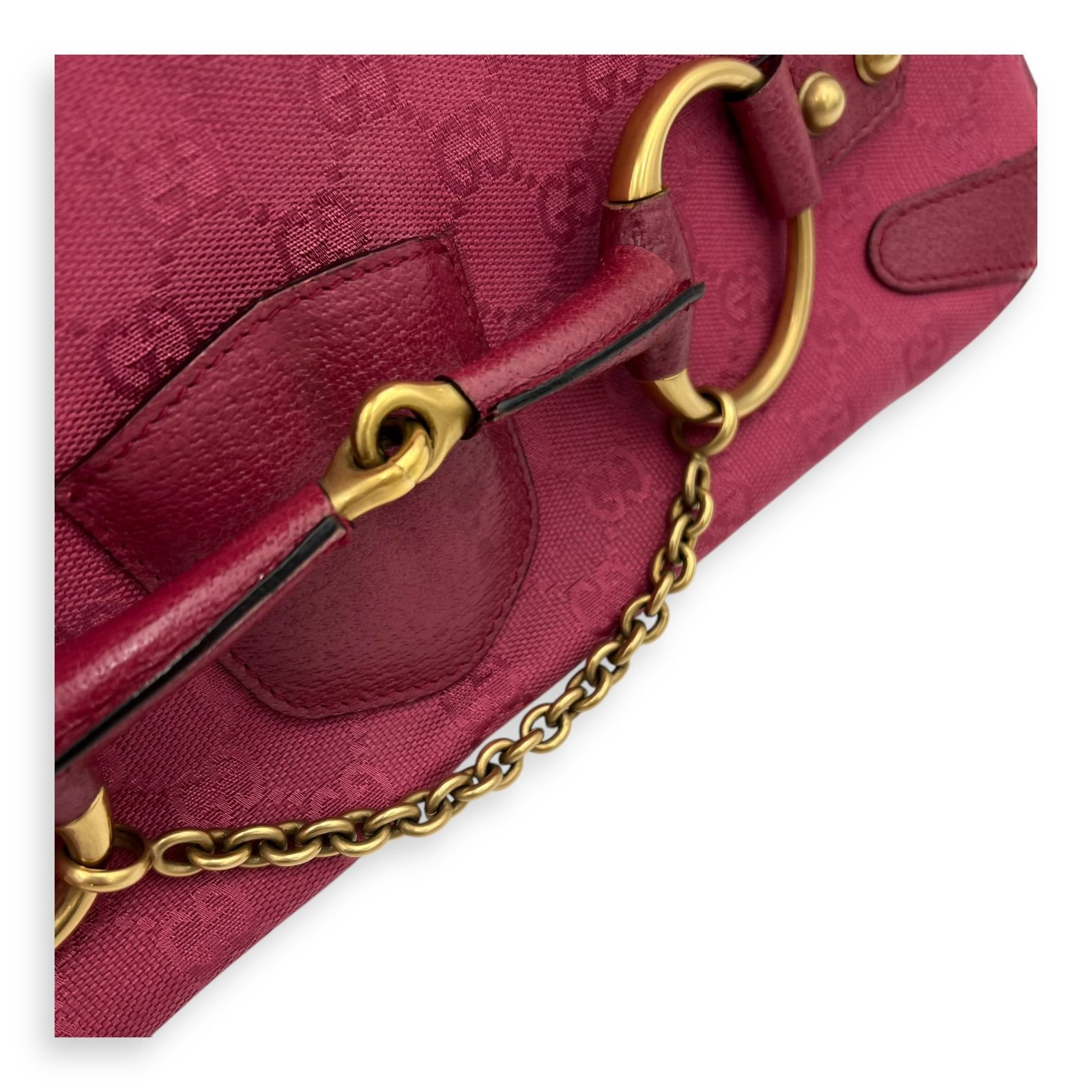 Horsebit 1955 Shoulder Bag Pink in Canvas, Gold hardware - Image 7