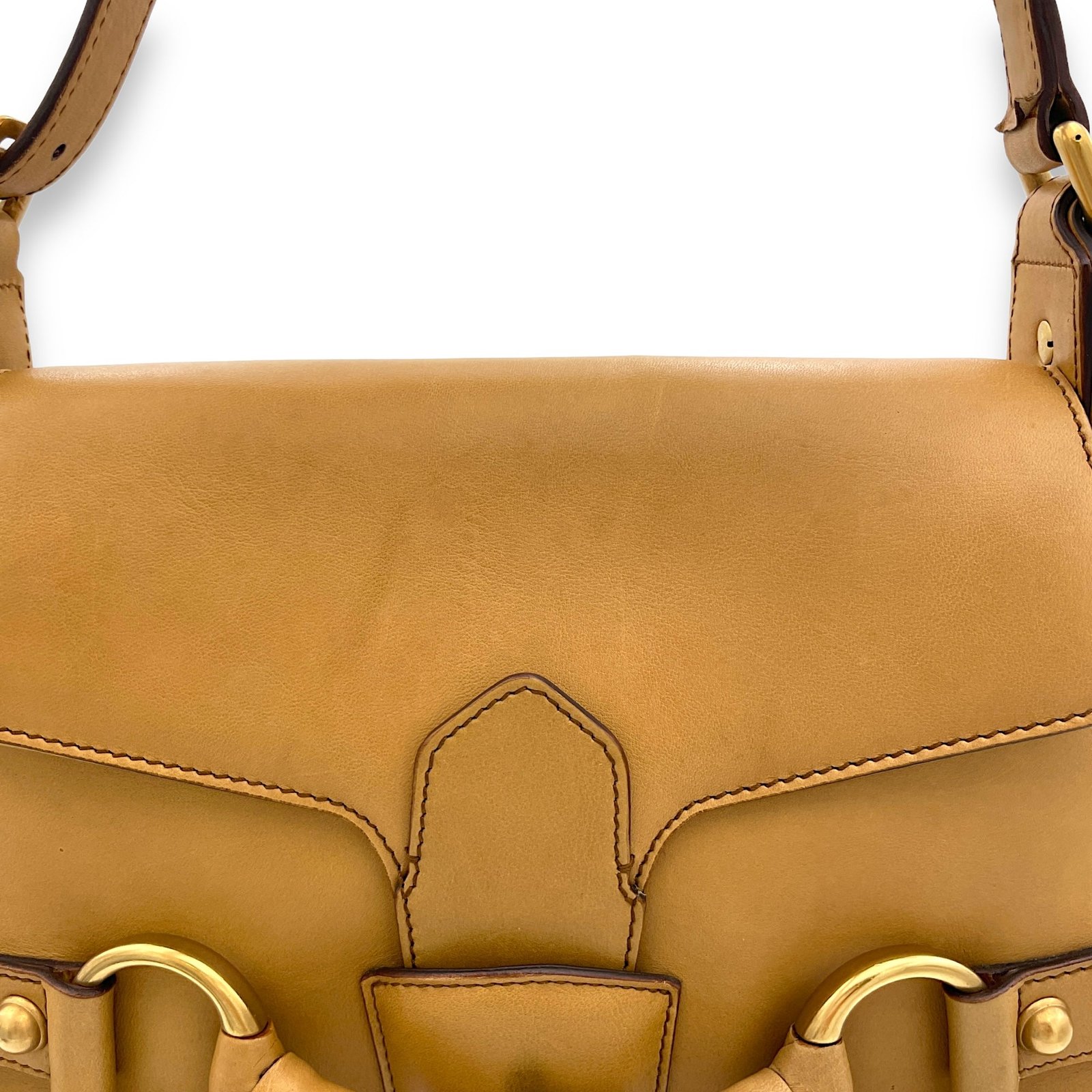 Horsebit Brown Shoulder Bag in Calfskin, Gold hardware - Image 7