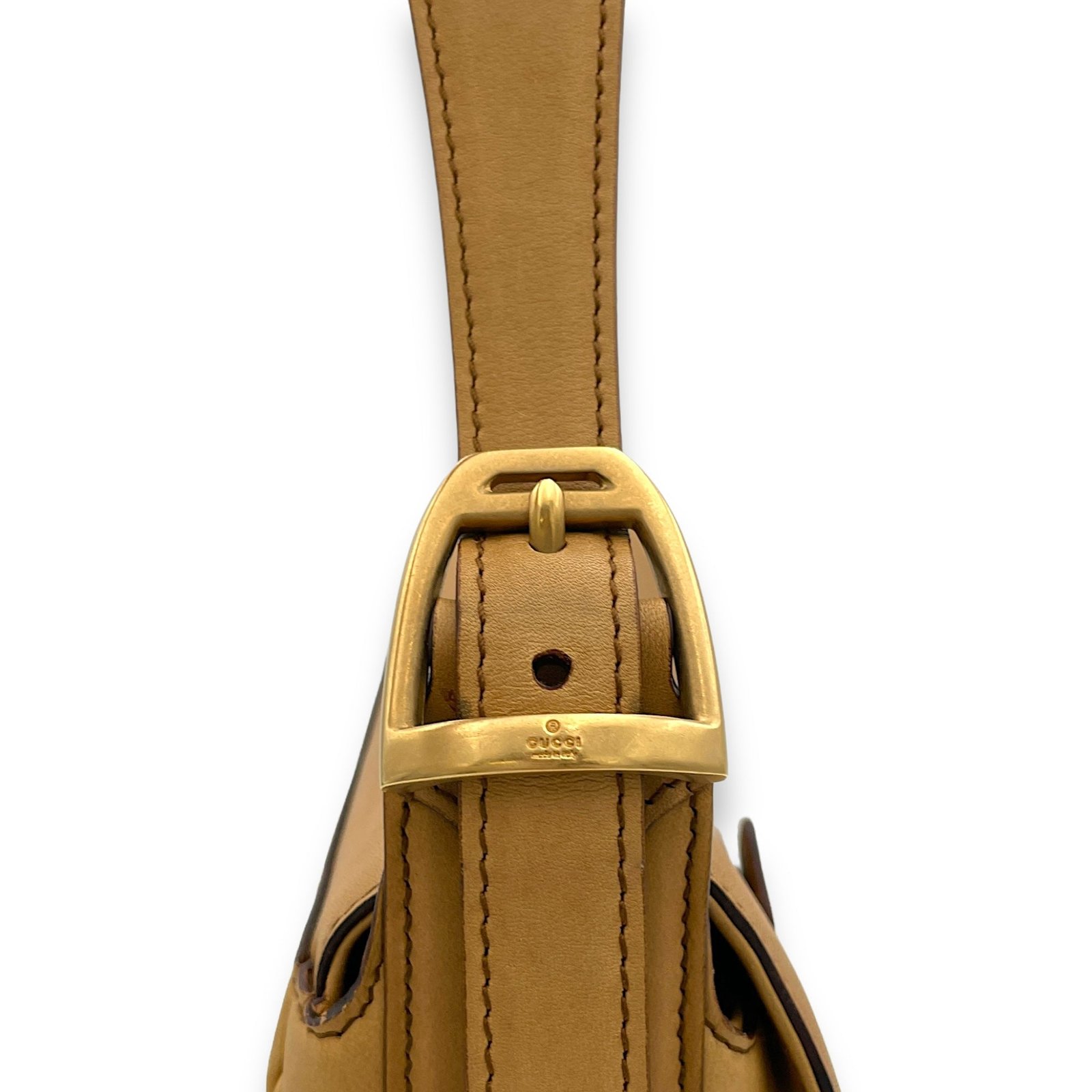 Horsebit Brown Shoulder Bag in Calfskin, Gold hardware - Image 8