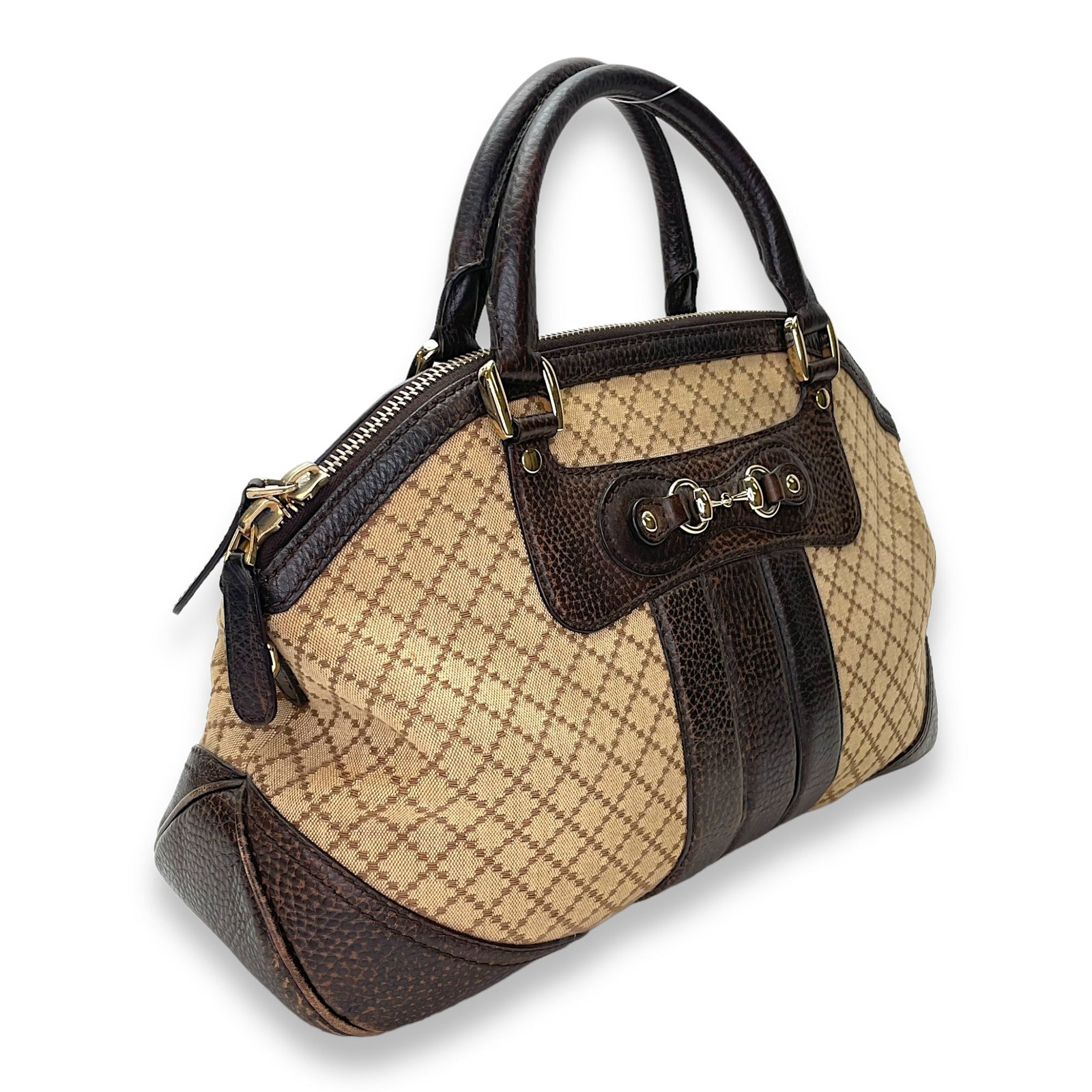 Horsebit Shoulder Bag Brown in Jacquard, Gold hardware - Image 3