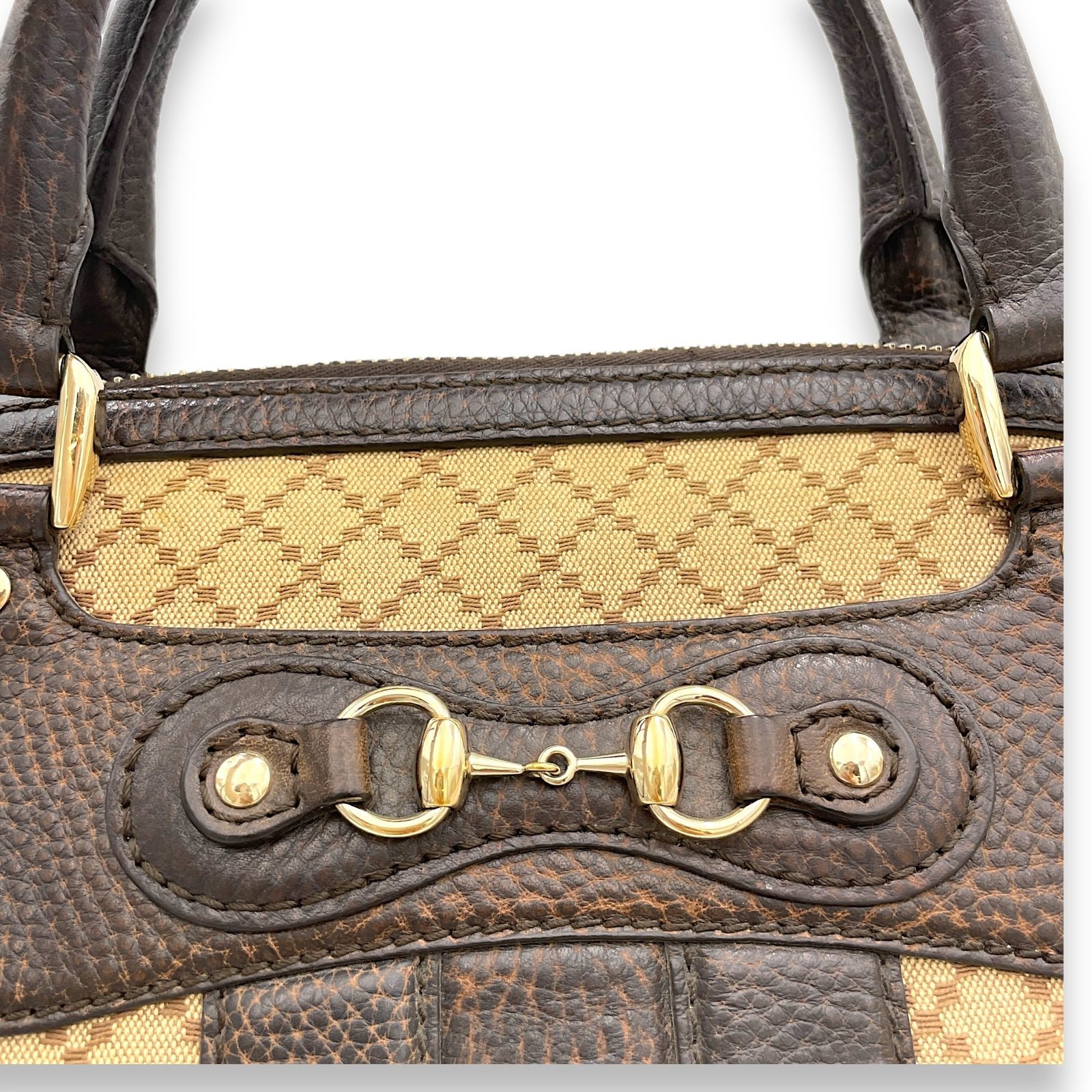 Horsebit Shoulder Bag Brown in Jacquard, Gold hardware - Image 7