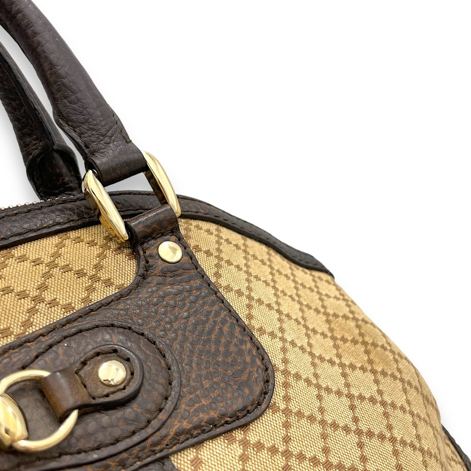 Horsebit Shoulder Bag Brown in Jacquard, Gold hardware - Image 9