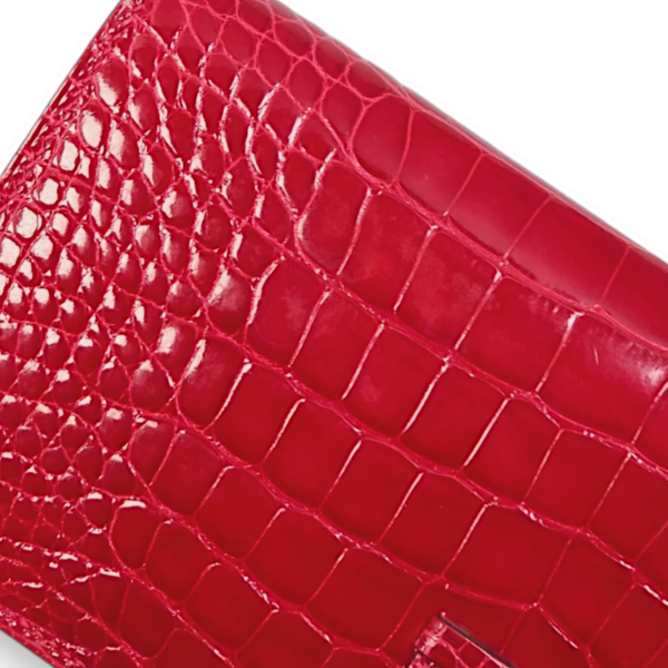 Bearn Bi-fold Braise Wallet in Shiny Alligator, Gold hardware - Image 5