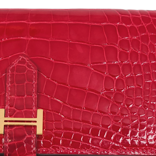 Bearn Bi-fold Braise Wallet in Shiny Alligator, Gold hardware - Image 6