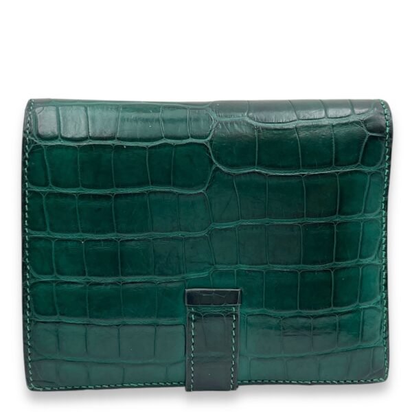 Bearn Compact Malachite Wallet in Matte Alligator, Gold hardware - Image 2
