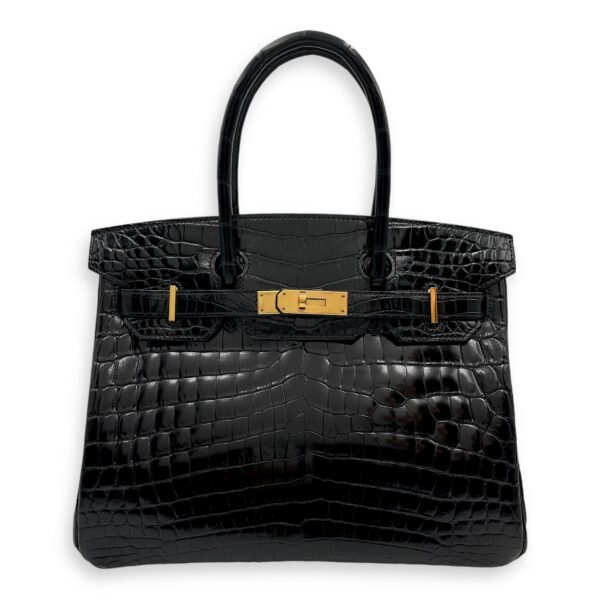 Birkin 30 Black in Shiny Niloticus, Gold hardware