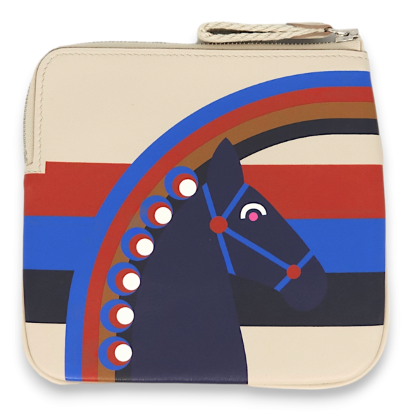 Carre Pocket Beton and Blue Encre Pouch in Swift, Palladium hardware - Image 2