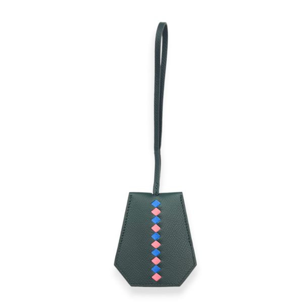 Clochette Vert Cypres/Blue Zellige/Rose Azalee Charm in Epsom, Palladium hardware - Image 2