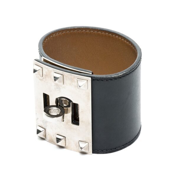 Collier De Chien Small Black in Box Calfskin, Silver hardware - Image 2