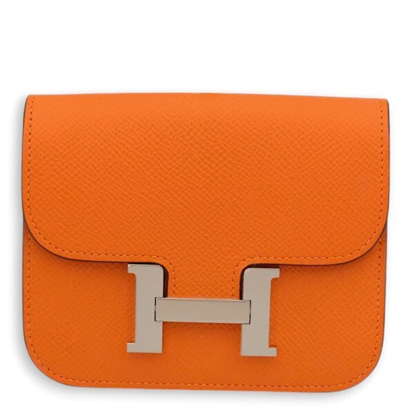 Constance Slim Orange Wallet in Epsom, Palladium hardware