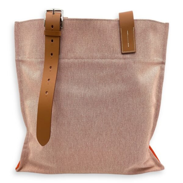Etriviere Shopping Bag Orange/Ecru in Vache Hunter/Toile, Palladium hardware - Image 2