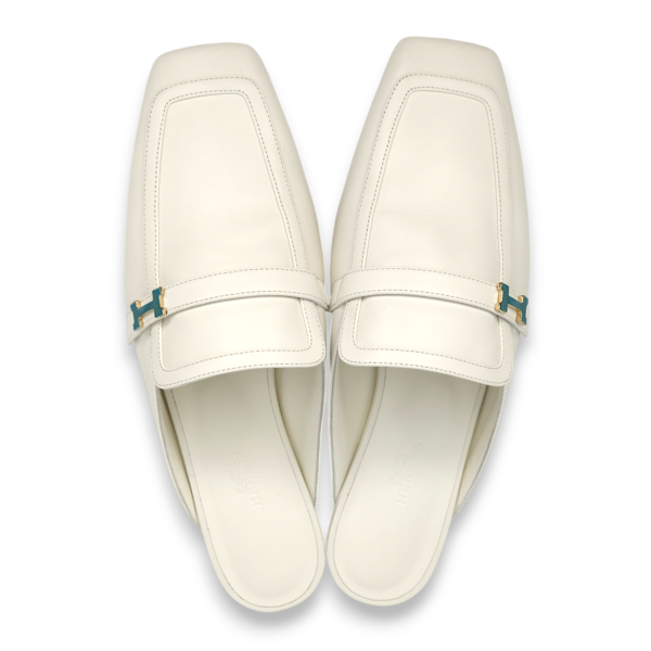 Groupie 36.5 Blanc Mules in Calfskin, Palladium hardware