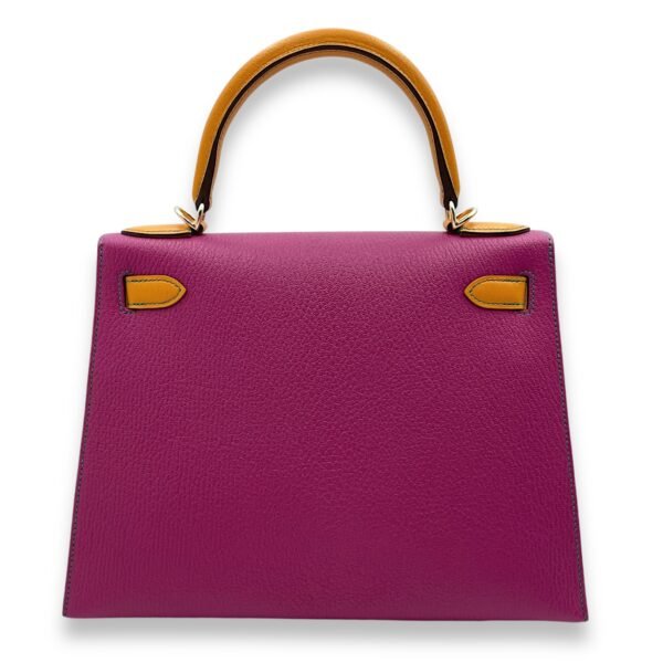 HSS Sellier Kelly (70cm shoulder strap) 28 Rose Pourpre/Moutarde in Chevre Mysore, Permabrass hardware - Image 2