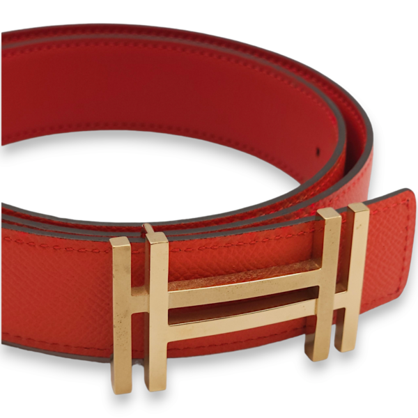 H Au Carre 32mm by 80cm Rouge Casaque/Rose Jaipur Belt in Epsom, Gold hardware - Image 3