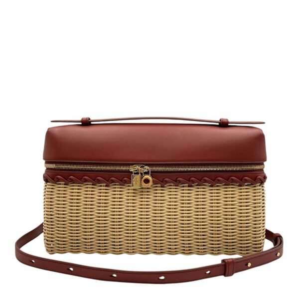 Extra Pocket L27 Brown Crossbody Bag in Wicker, Calf, Gold hardware - Image 3