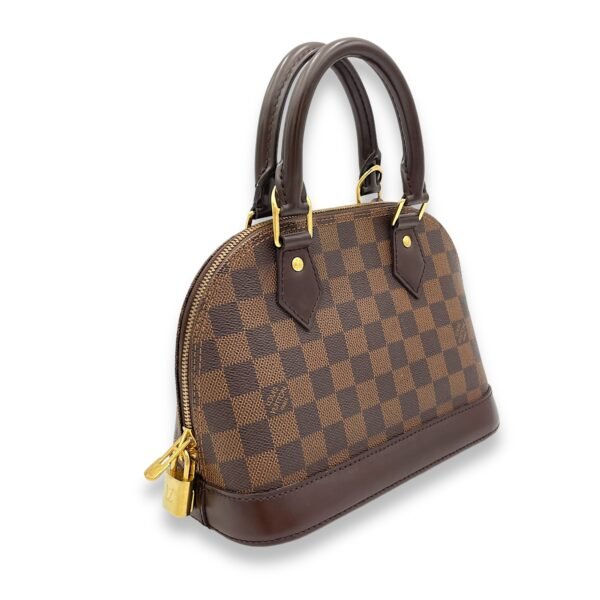 Alma BB Damier Ebene Top Handle Bag in Coated Canvas, Gold hardware - Image 4