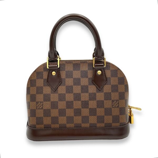 Alma BB Damier Ebene Top Handle Bag in Coated Canvas, Gold hardware - Image 2