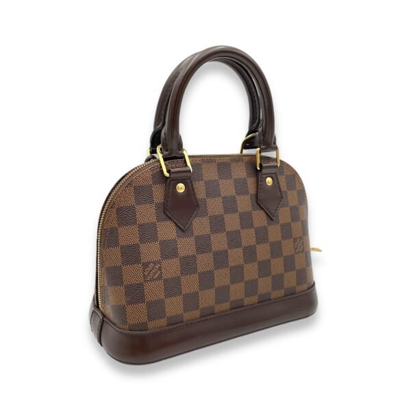 Alma BB Damier Ebene Top Handle Bag in Coated Canvas, Gold hardware - Image 4