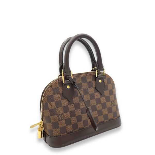 Alma BB Damier Ebene Top Handle Bag in Coated Canvas, Gold hardware - Image 3