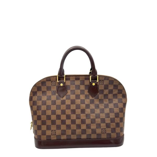 Alma Brown Top Handle Bag in Coated Canvas, Gold hardware