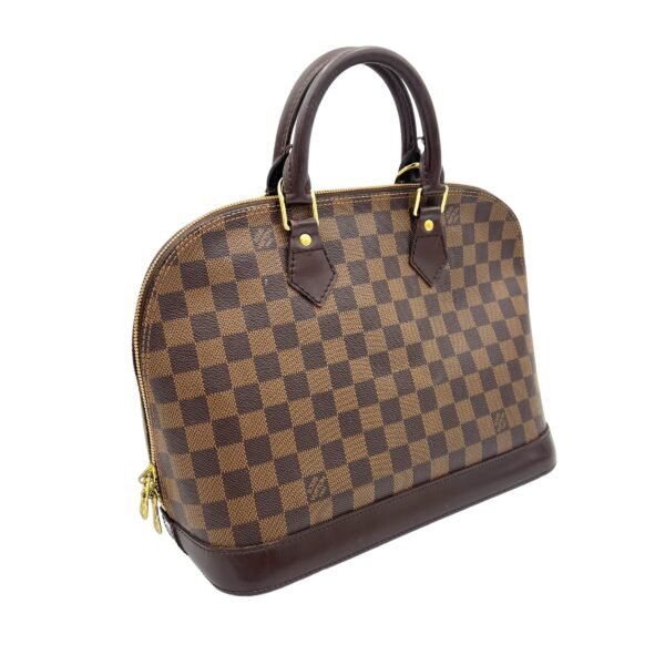 Alma Brown Top Handle Bag in Coated Canvas, Gold hardware - Image 3