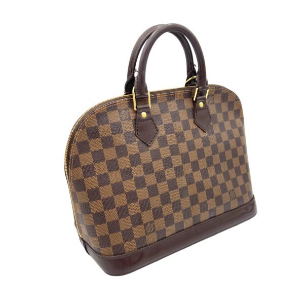 Alma Brown Top Handle Bag in Coated Canvas, Gold hardware - Image 4