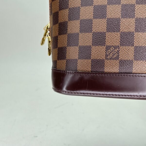 Alma MM Brown Top Handle Bag in Coated Canvas, Gold hardware - Image 10