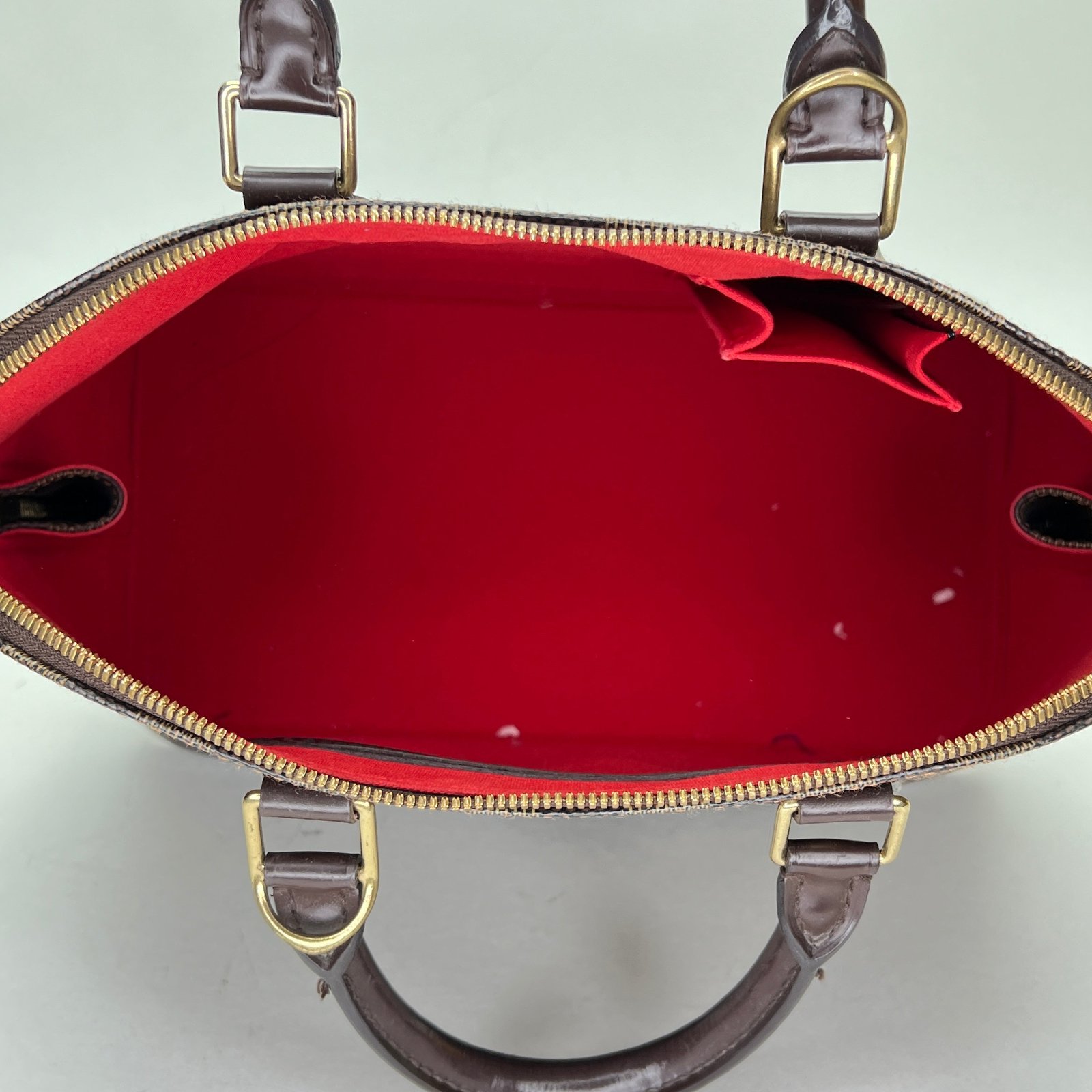 Alma MM Brown Top Handle Bag in Coated Canvas, Gold hardware - Image 11