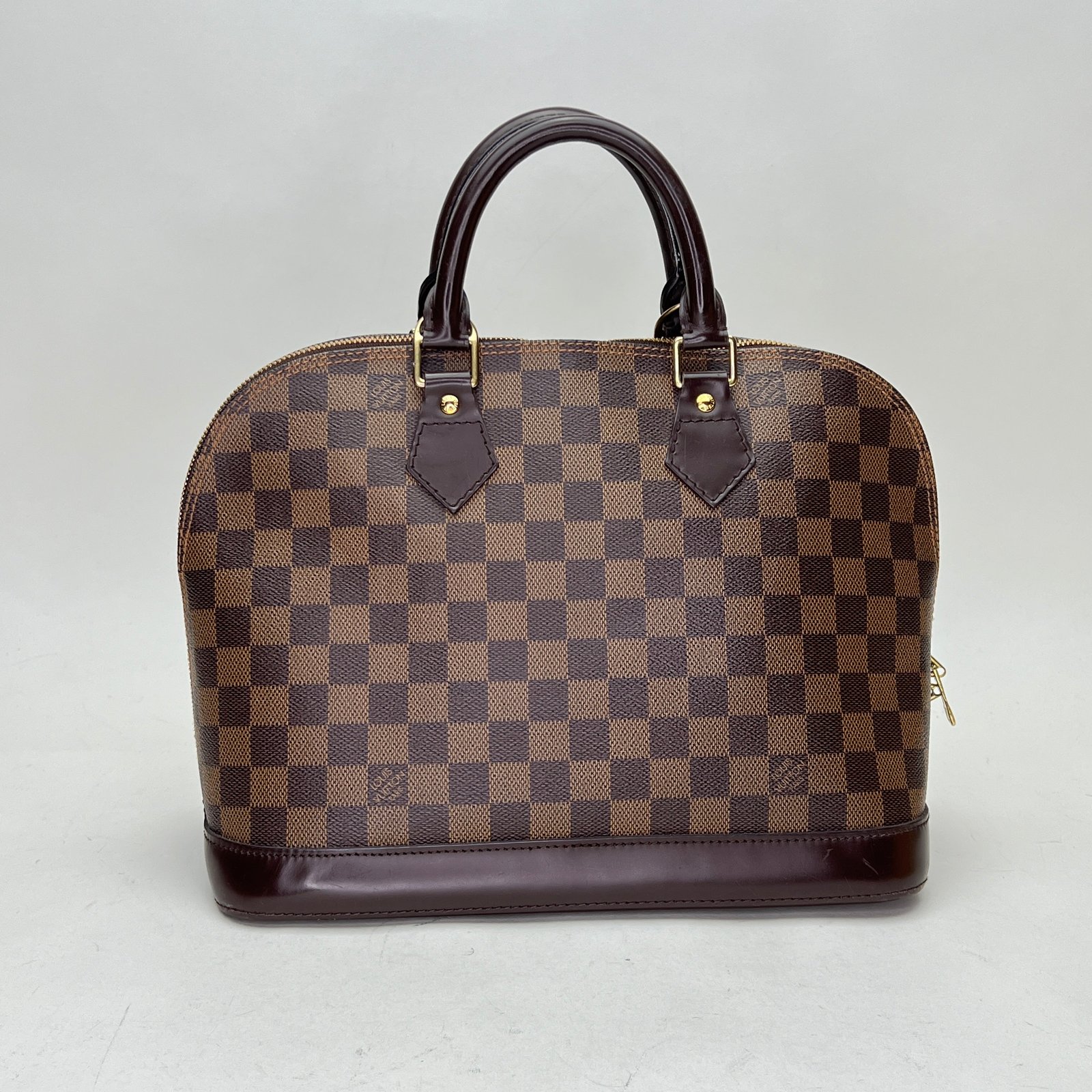 Alma MM Brown Top Handle Bag in Coated Canvas, Gold hardware - Image 2