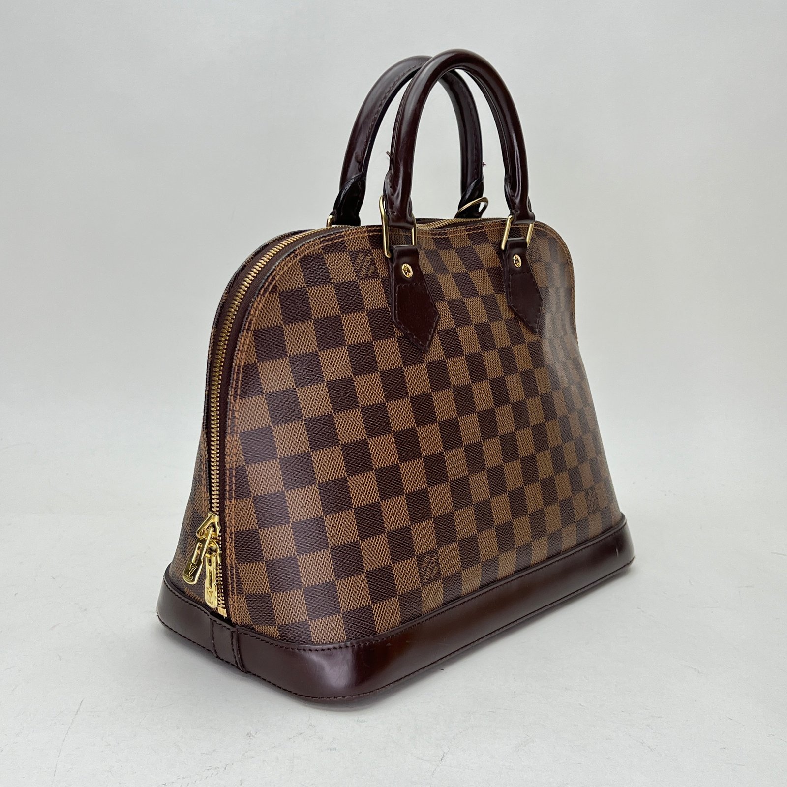 Alma MM Brown Top Handle Bag in Coated Canvas, Gold hardware - Image 3