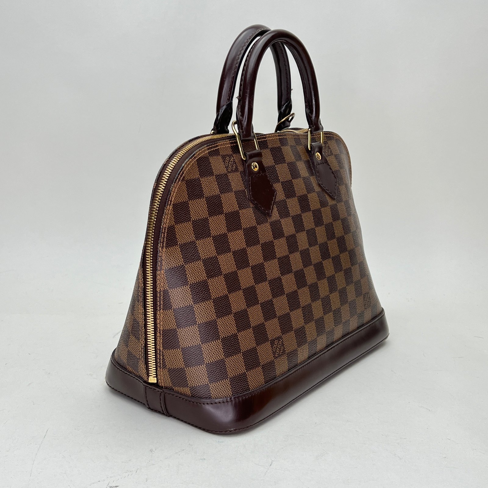 Alma MM Brown Top Handle Bag in Coated Canvas, Gold hardware - Image 4