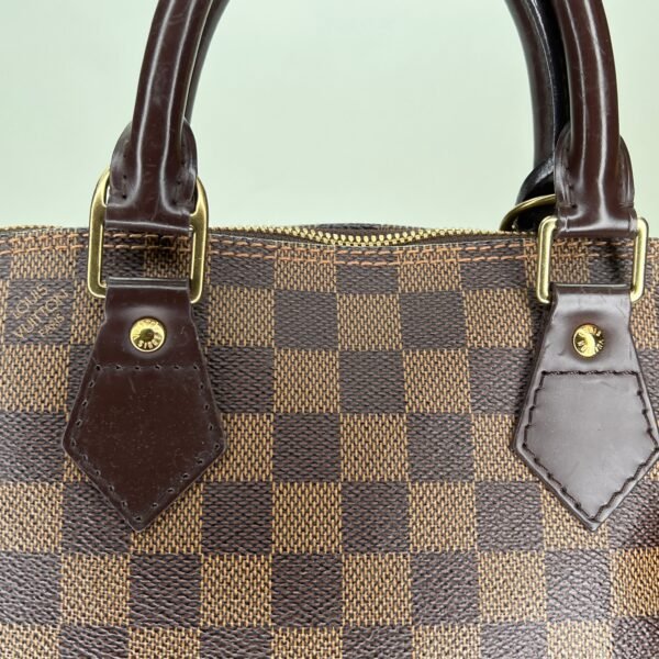Alma MM Brown Top Handle Bag in Coated Canvas, Gold hardware - Image 7
