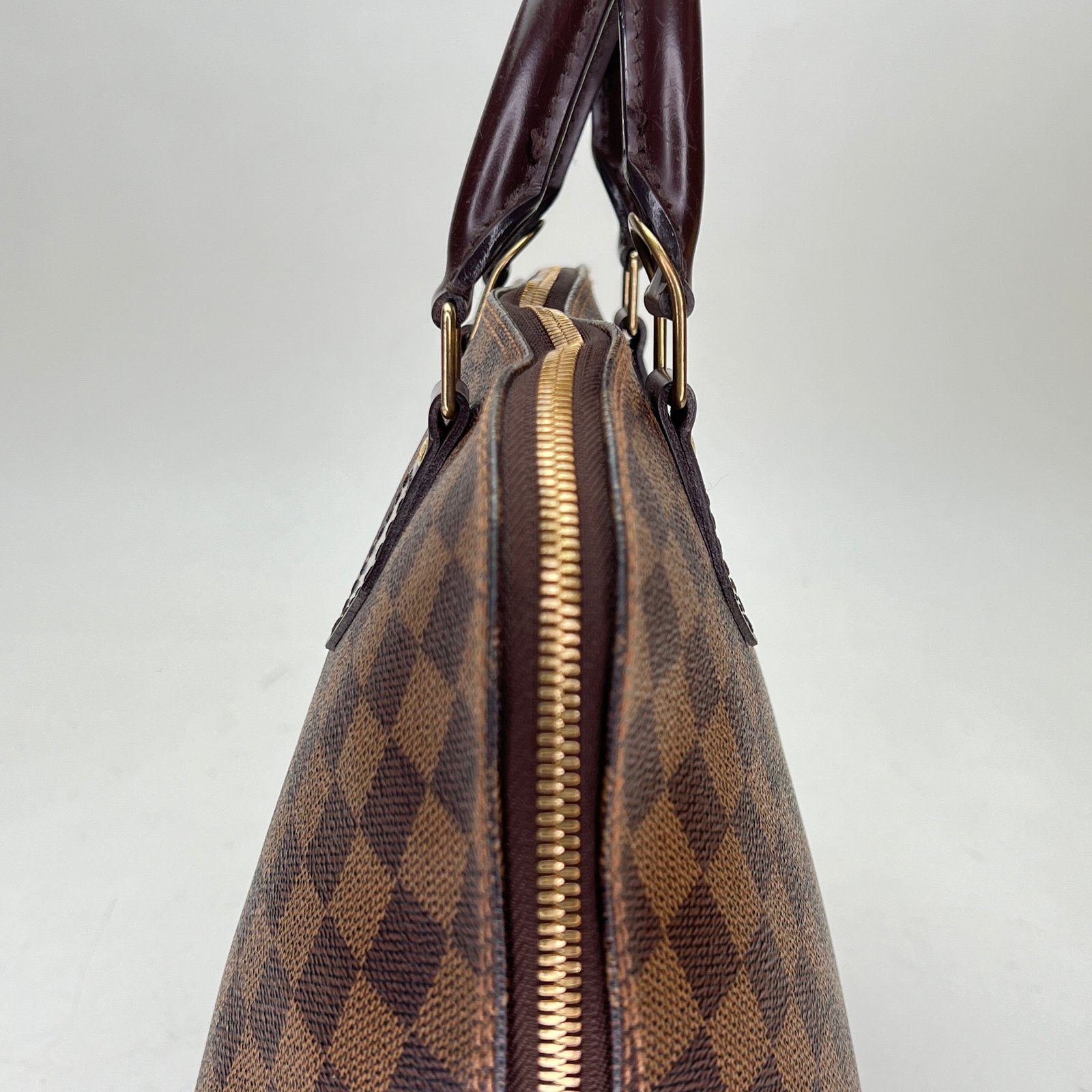 Alma MM Brown Top Handle Bag in Coated Canvas, Gold hardware - Image 8