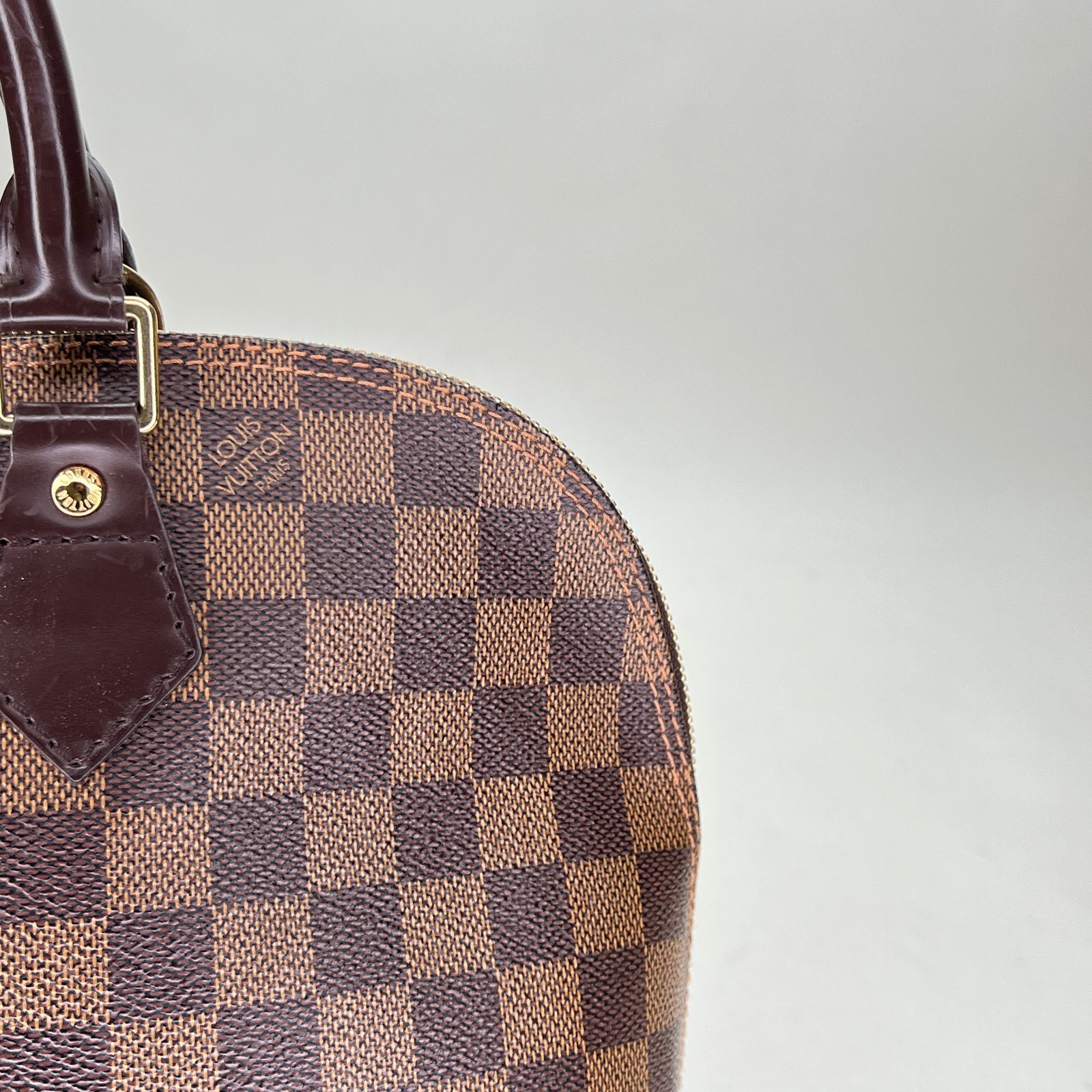 Alma MM Brown Top Handle Bag in Coated Canvas, Gold hardware - Image 9