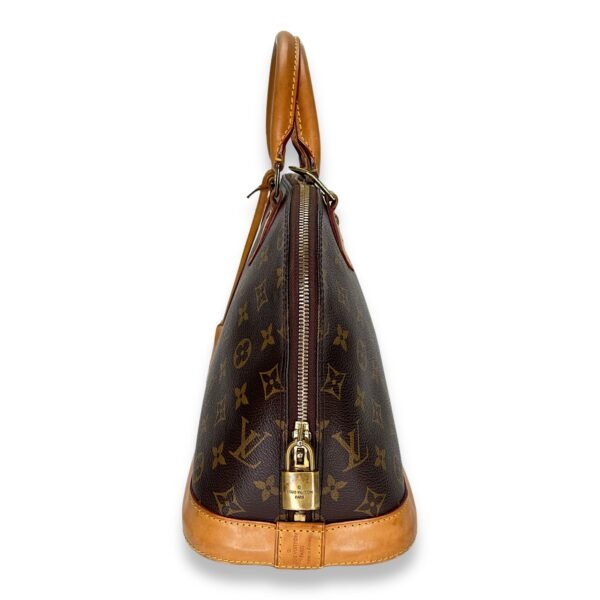 Alma PM Brown Top Handle Bag in Monogram Coated Canvas, Gold hardware - Image 3