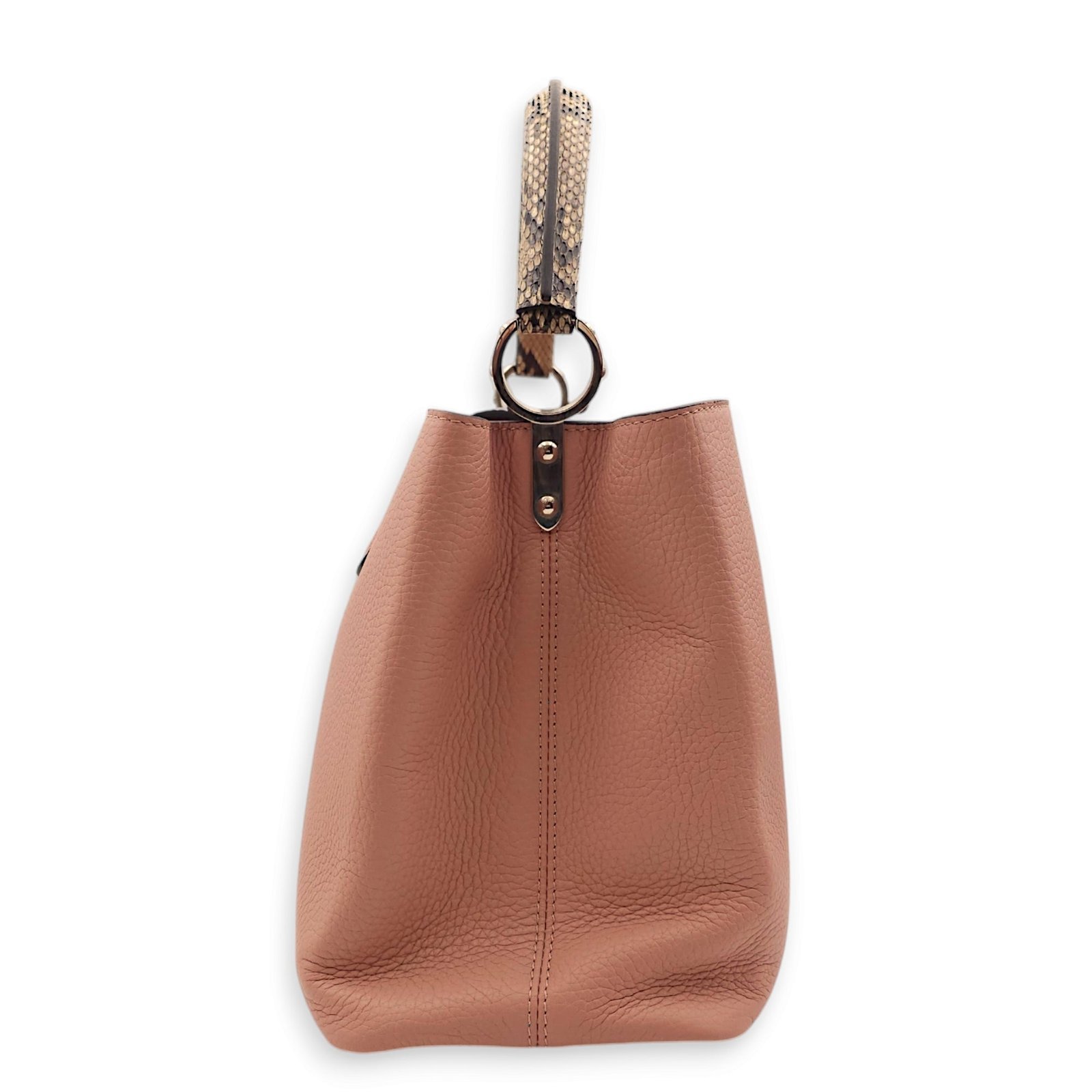 Capucines MM Magnolia / Beige/ Brown Python Handle Top Handle Bag in Taurillon Leather, Palladium hardware - Image 3
