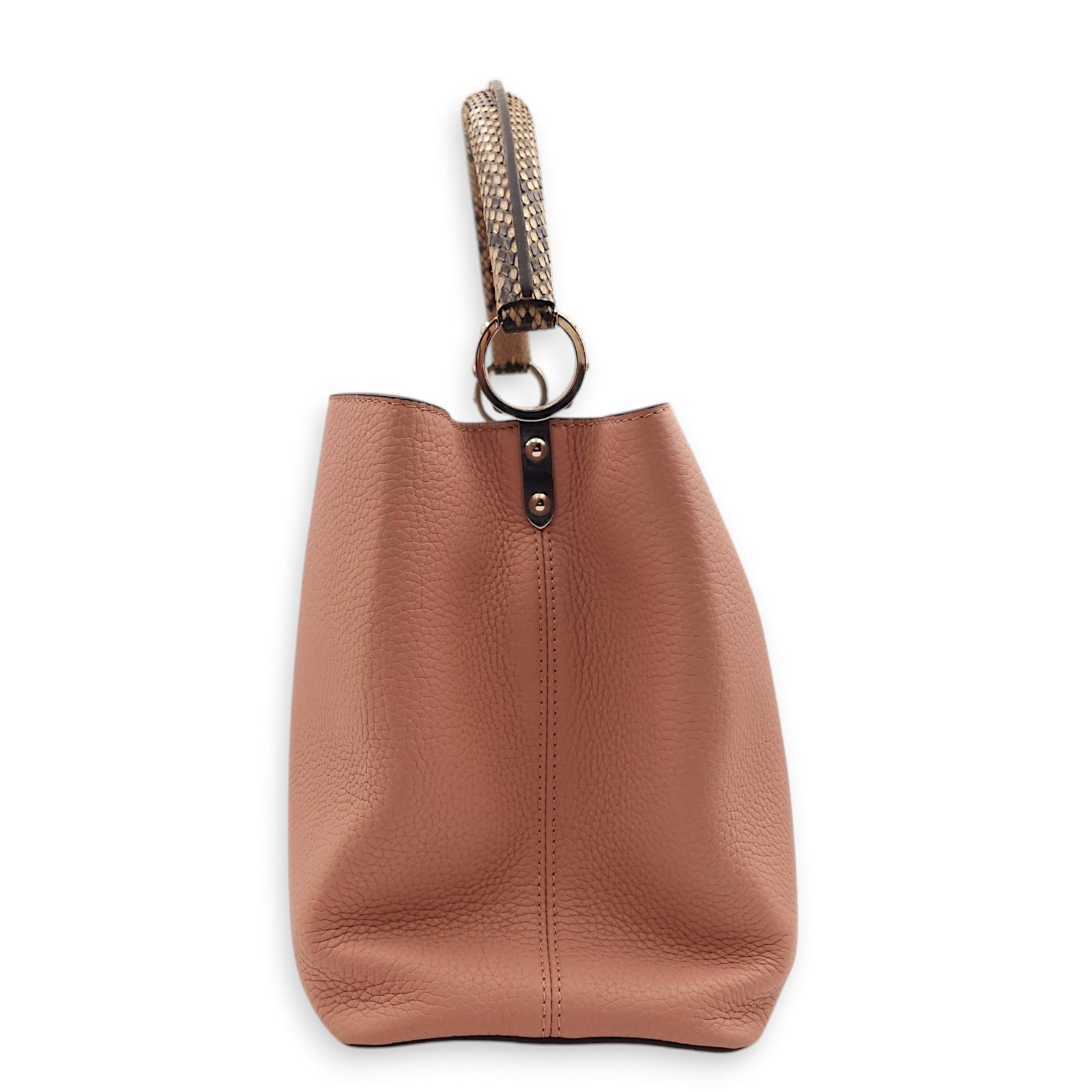 Capucines MM Magnolia / Beige/ Brown Python Handle Top Handle Bag in Taurillon Leather, Palladium hardware - Image 4
