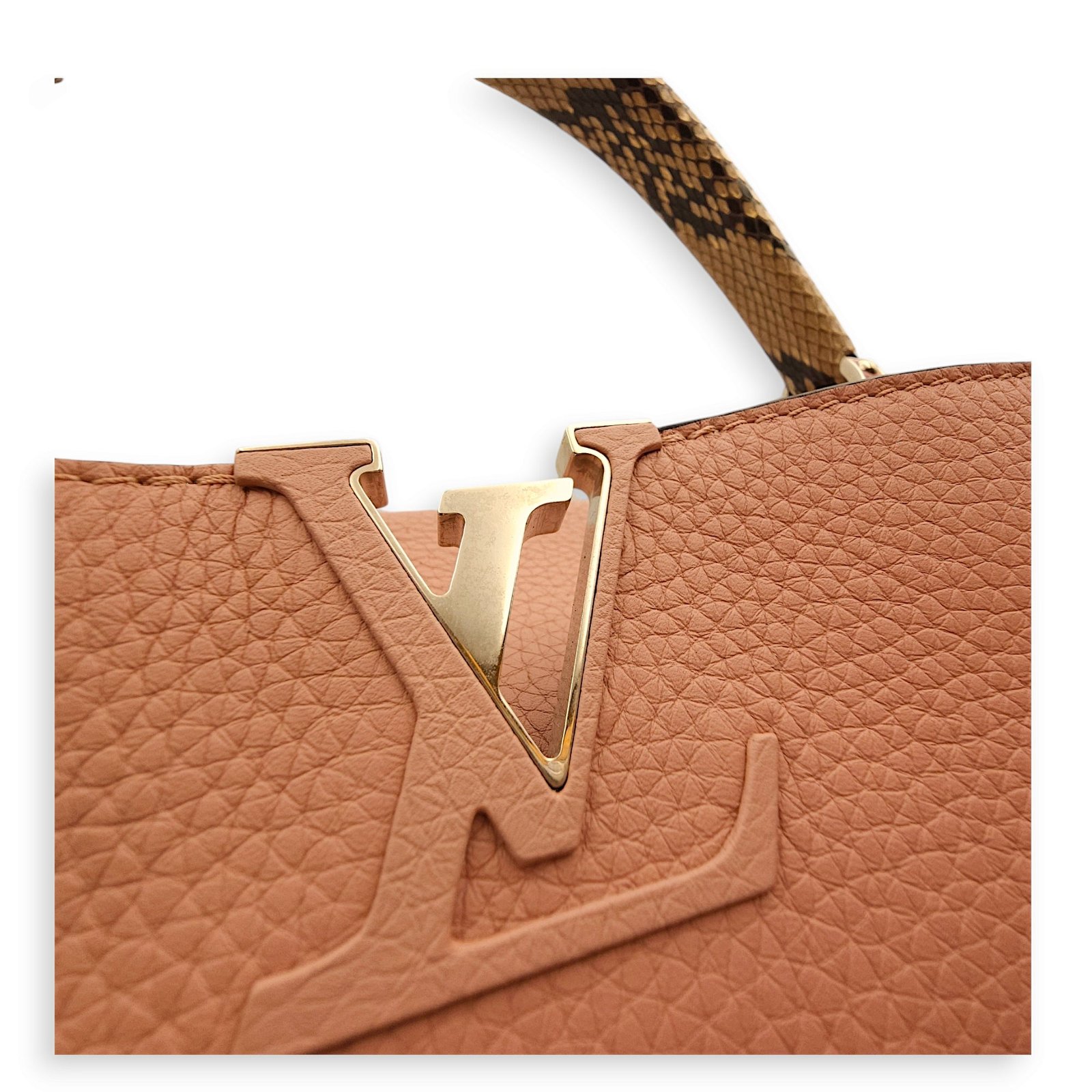 Capucines MM Magnolia / Beige/ Brown Python Handle Top Handle Bag in Taurillon Leather, Palladium hardware - Image 7