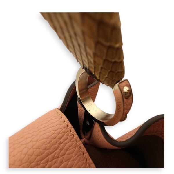 Capucines MM Magnolia / Beige/ Brown Python Handle Top Handle Bag in Taurillon Leather, Palladium hardware - Image 8