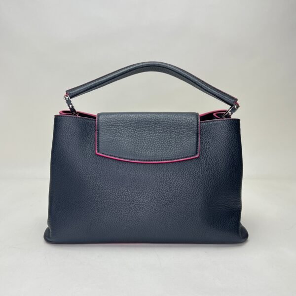 Capucines MM Navy Top Handle Bag in Clemence Taurillon Leather, Silver hardware - Image 2