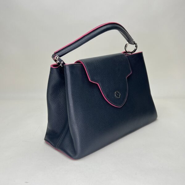 Capucines MM Navy Top Handle Bag in Clemence Taurillon Leather, Silver hardware - Image 3