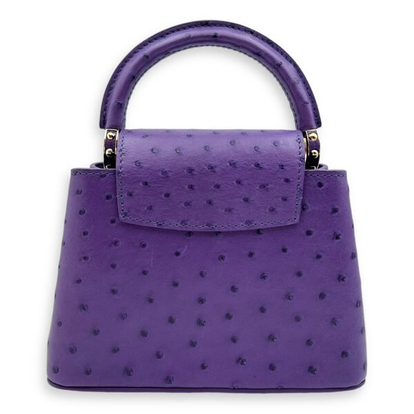 Capucines Mini Amethyste Crossbody Bag in Ostrich, Gold hardware - Image 2