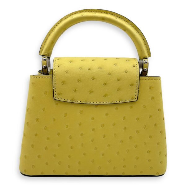 Capucines Mini Jaune Crossbody Bag in Ostrich, Silver hardware - Image 2