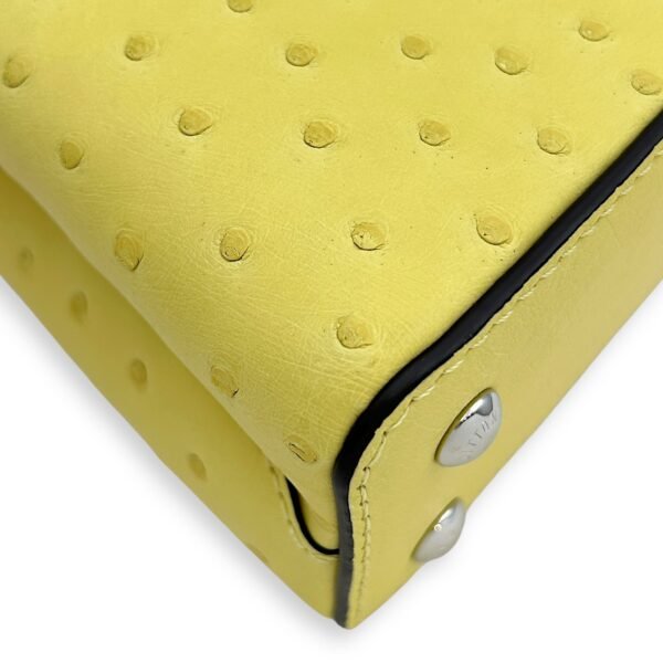 Capucines Mini Jaune Crossbody Bag in Ostrich, Silver hardware - Image 7